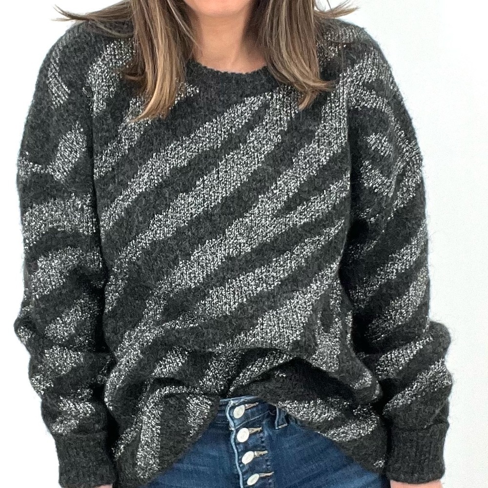 Anthropologie See u soon Metallic Black Zebra Sweater Size S/M NWT